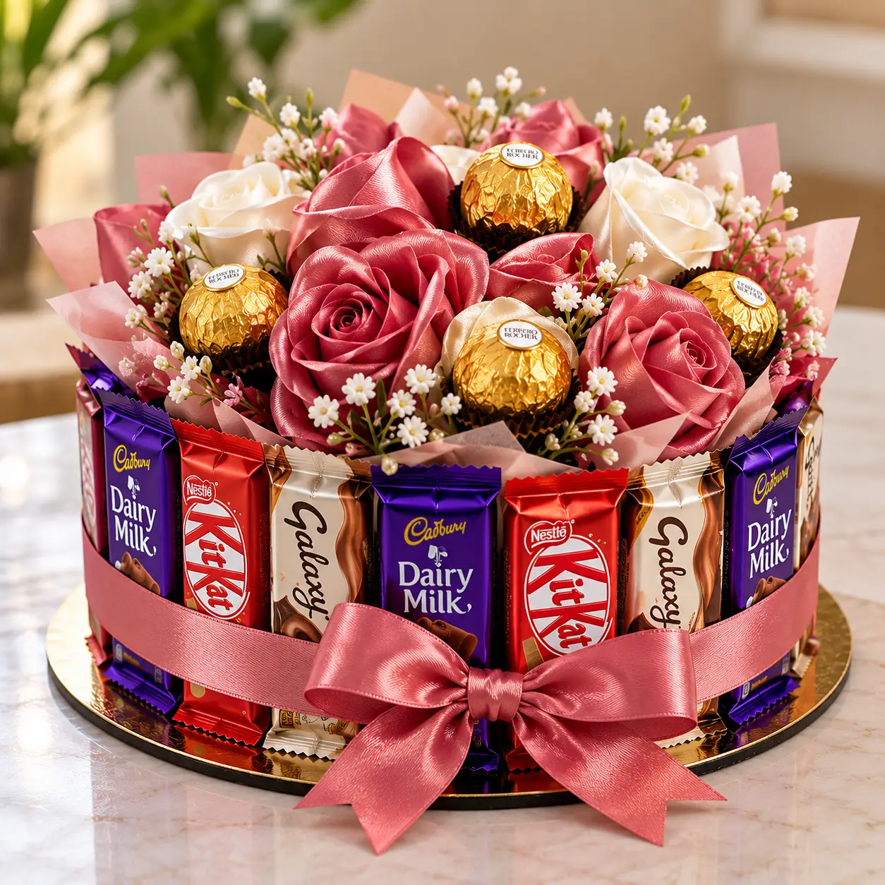 elegant chocolate bouquet with satin roses