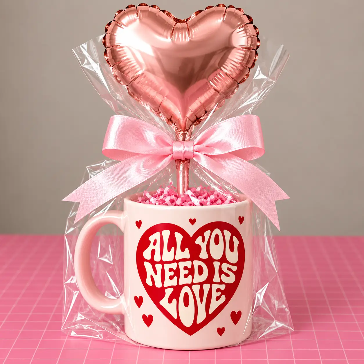 romantic pink heart mug gift set